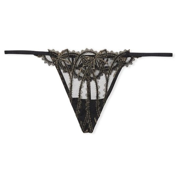 VS DREAM ANGELS Shine Lace V-String Panty Black Gorgeous Sexy NWT - Picture 2 of 16